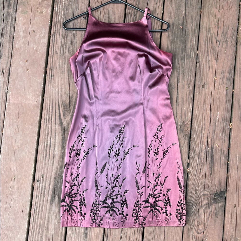 Elegant Purple Satin Floral Women's Dress